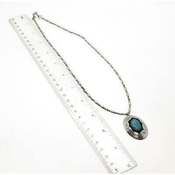 CHARLIE JOHN NAVAHO Old Pawn 925 Sterling Silver Vintage Turquoise Necklace 20" - Picture 3 of 7